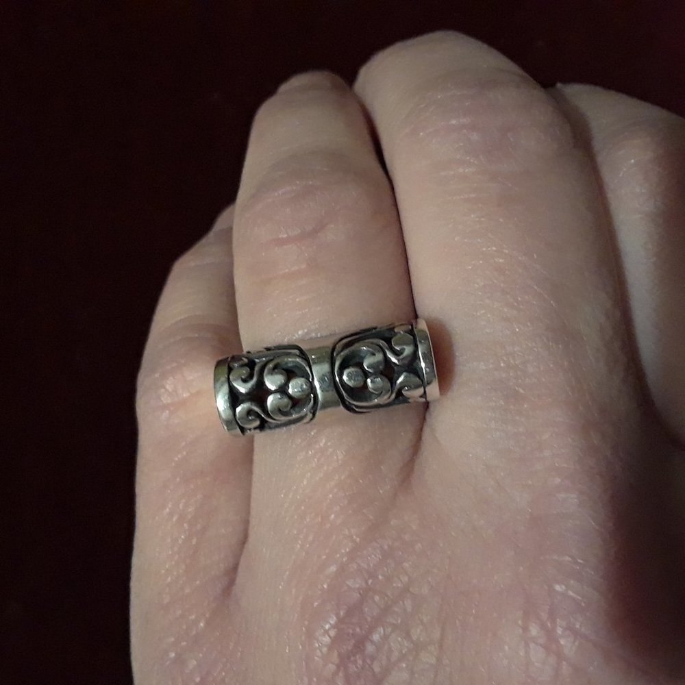 Solid 925 Sterling Silver Scroll Bar Ring - Size 7 - image 7